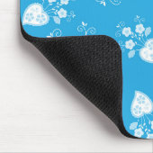 花の柄の青い花ハート マウスパッド (コーナー)