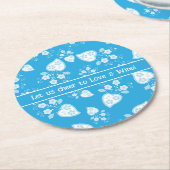 花の柄の青い花ハート ラウンドペーパーコースター (アングル)