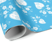 花の柄の青い花ハート ラッピングペーパー (ロールコーナー)