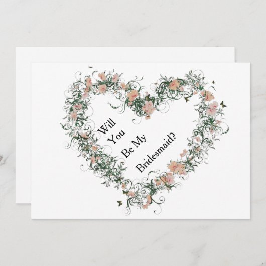花の柄ハートは私の花嫁になる 招待状 (正面/裏面)