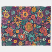 花の柄、花束カラフル。 フリースブランケット (正面(横))