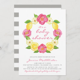 花の柑橘類の黄色のピンクのバラの女の子のベビーシャワー 招待状