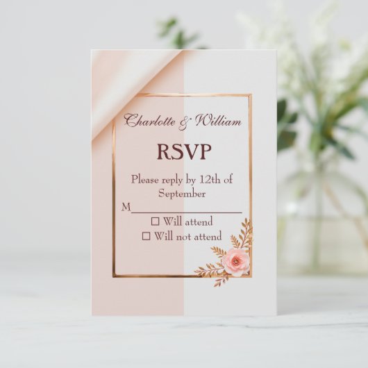 花の柔らかい紫と灰色の効果 出欠カード (スタンド正面)