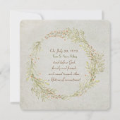 花の桃と緑の葉の花輪 誓いの更新 招待状 (正面)