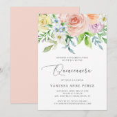 花の桃の水彩のキンセアニエラ 招待状 (正面/裏面)