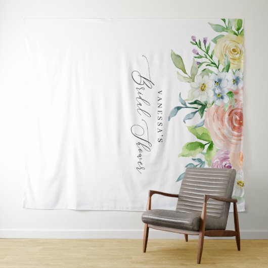 花の桃の色のウェディングシャワーの写真撮影用背景 タペストリー (インサイチュ(横))