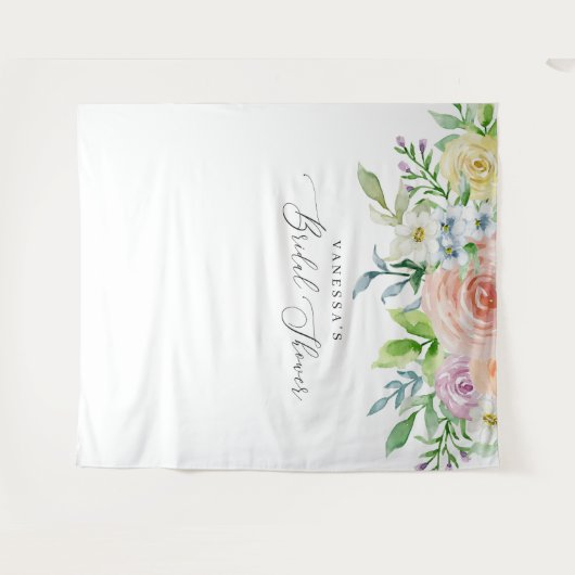 花の桃の色のウェディングシャワーの写真撮影用背景 タペストリー (正面(横))