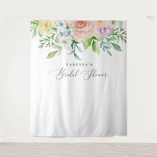 花の桃の色のウェディングシャワーの写真撮影用背景 タペストリー (正面)