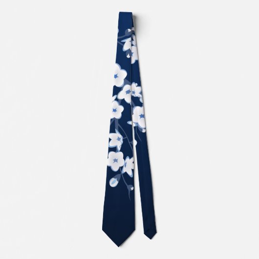 花の桜のネイビーブルーと白 ネクタイ (正面)