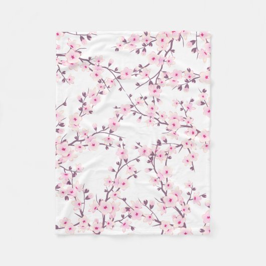 花の桜のピンクと白 フリースブランケット (正面)
