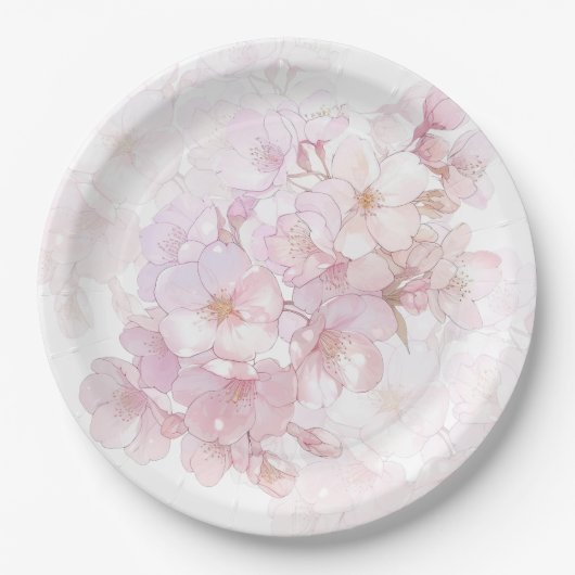 花の桜のピンクと白 ペーパープレート (正面)