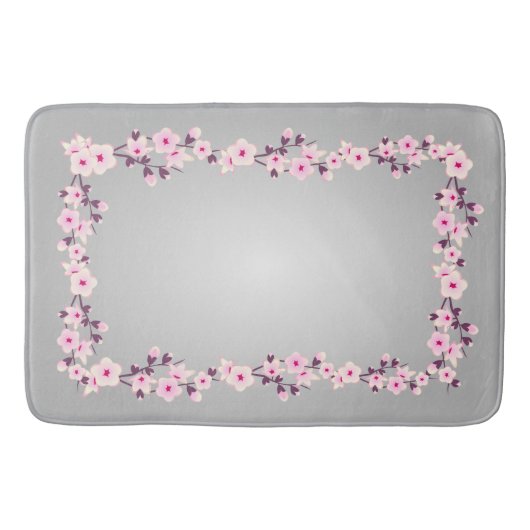 花の桜のピンクグレー テーブルクロス バスマット (正面)