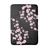 花の桜のピンク ブラック バスマット (正面縦)