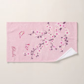 花の桜のモノグラム名前ピンクグリッター バスタオルセット (ハンドタオル)