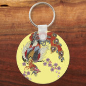 花の桜の鍵に座っている魔法の鳳凰 キーホルダー (正面)