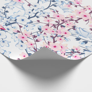 花の桜の青いピンク ラッピングペーパー