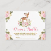 花の森林シカのおむつのラッフルの女の子のベビーシャワー エンクロージャーカード (正面)
