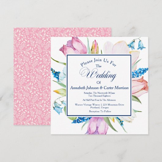 花の植物のウェディング招待状 招待状 (正面/裏面)