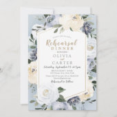 花の植物性ほこりっぽい青いリハーサルディナー 招待状 (正面)