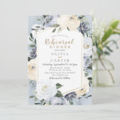 花の植物性ほこりっぽい青いリハーサルディナー 招待状 (スタンド正面)