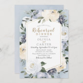 花の植物性ほこりっぽい青いリハーサルディナー 招待状 (正面/裏面)
