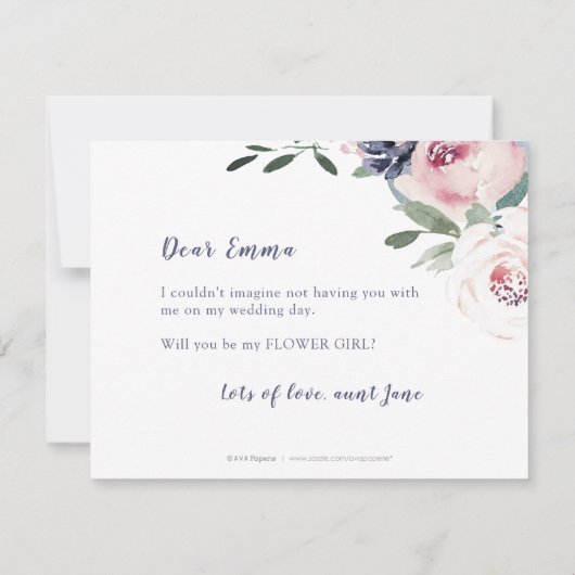 花の植物性ピンクあなたは私の花の女の子だろうか 招待状 (裏面)