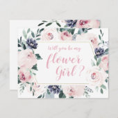 花の植物性ピンクあなたは私の花の女の子だろうか 招待状 (正面/裏面)