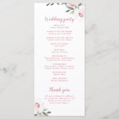 花の植物性ピンクのフローラ結婚式プログラム メニュー (裏面)