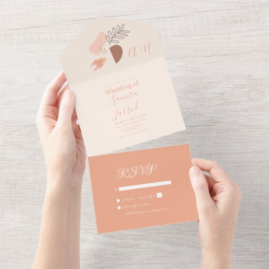 花の植物抽象的形状のウェディング オールインワン招待状 (貼ってはがせる)