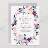 花の植物紫色のフローラ幾何結婚の 招待状 (正面/裏面)