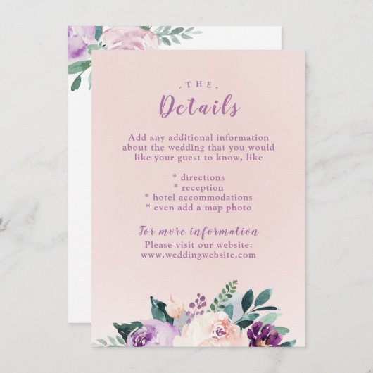 花の植物紫色結婚の挿入カード エンクロージャーカード (正面/裏面)