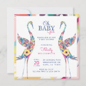 花の植物 スタイルの コウテンチョウ 赤ちゃん女の子 シャワー招待状 招待状 (正面)