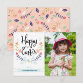 花の楽しいイースター写真カード 招待状 (正面/裏面)