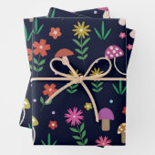 花の模様が入ったお洒落魔法のキノコ ラッピングペーパーシート (インサイチュ)