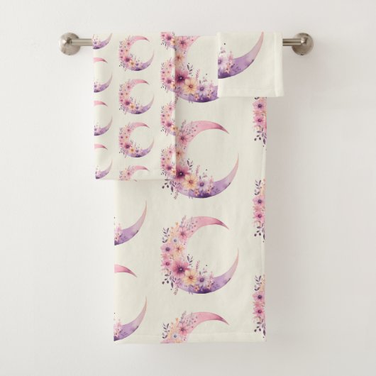 花の模様が入ったピンクかわいらしの三日月 バスタオルセット (インサイチュ)