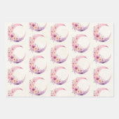 花の模様が入ったピンクかわいらしの三日月 ラッピングペーパーシート (正面)