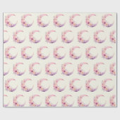 花の模様が入ったピンクかわいらしの三日月 ラッピングペーパー (フラット)