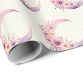 花の模様が入ったピンクかわいらしの三日月 ラッピングペーパー (ロールコーナー)