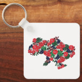 花の模様のウクライナの地図。ウクライナ キーホルダー (正面)