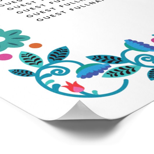 花の模様のフレーム結婚メキシコの座席表 ポスター (角)