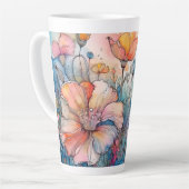 花の模様の水色 カフェラテマグ (左アングル)