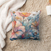 花の模様の水色 クッション (ブランケット)