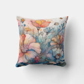 花の模様の水色 クッション (裏面)