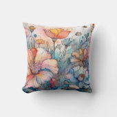 花の模様の水色 クッション (正面)