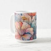 花の模様の水色 コーヒーマグカップ (正面左)