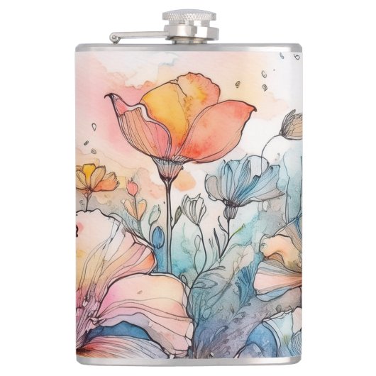 花の模様の水色 フラスク (正面)