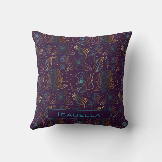 花の模様の紫の名パーソナライズされた前 クッション (裏面)