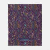 花の模様の紫の名パーソナライズされた前 フリースブランケット (正面)