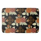 花の模様の葉のバラ（黒） バスマット (正面)