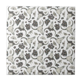 花の模様を持つゴシック動物スカル タイル